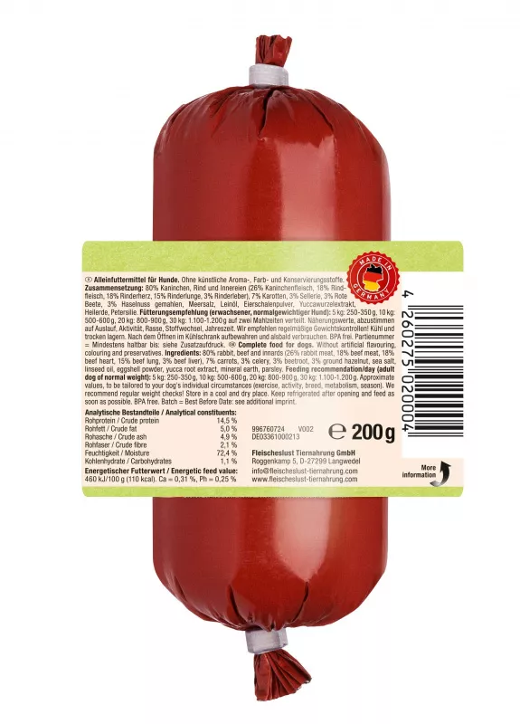 Wildkaninchen mit feinem Wurzelgemüse, Leinöl und Sellerie 200g